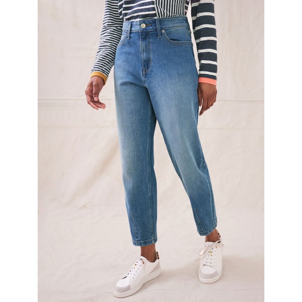 White Stuff Barrel Leg Jeans Light Wash High Rise Tapered Denim 16R 44R